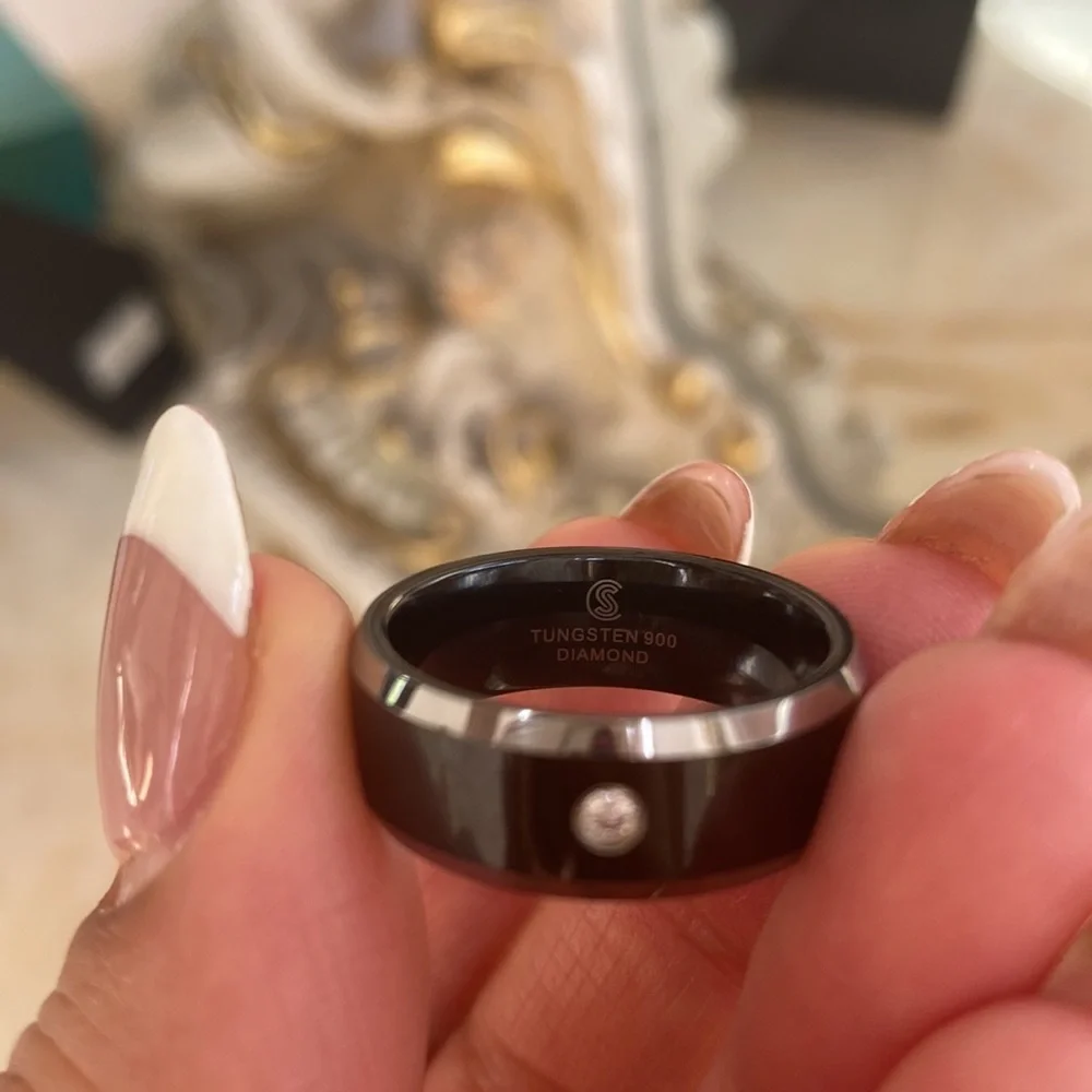 8mm Black Tungsten Diamond Wedding Ring